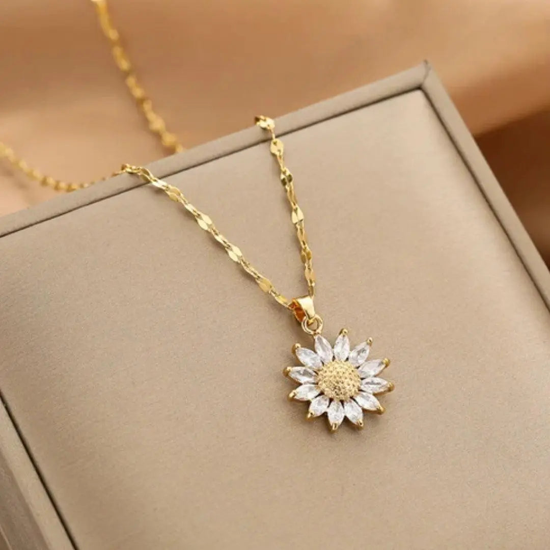 Collier en Or avec Pendentif Tournesol en Cristal