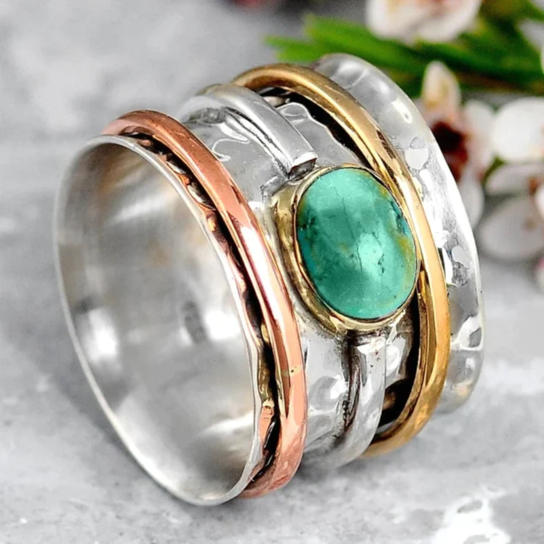 Coco - Bague vintage en or et argent ornée de turquoise
