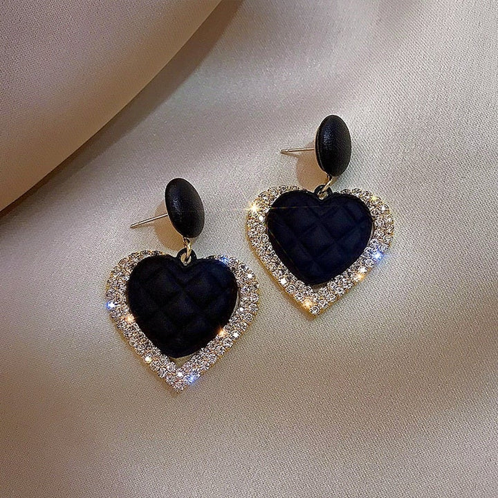 Boucles d'Oreilles en Or avec Cœur Noir