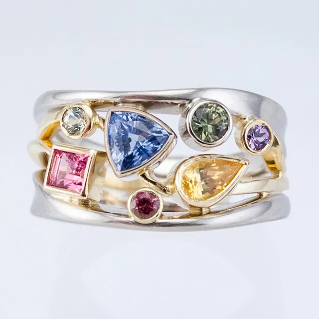 Bague rétro en zircon coloré
