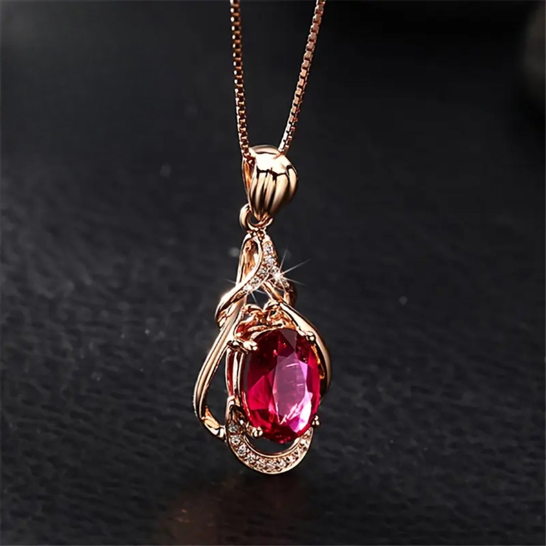Collier Chic en Cristaux Rouges et Or