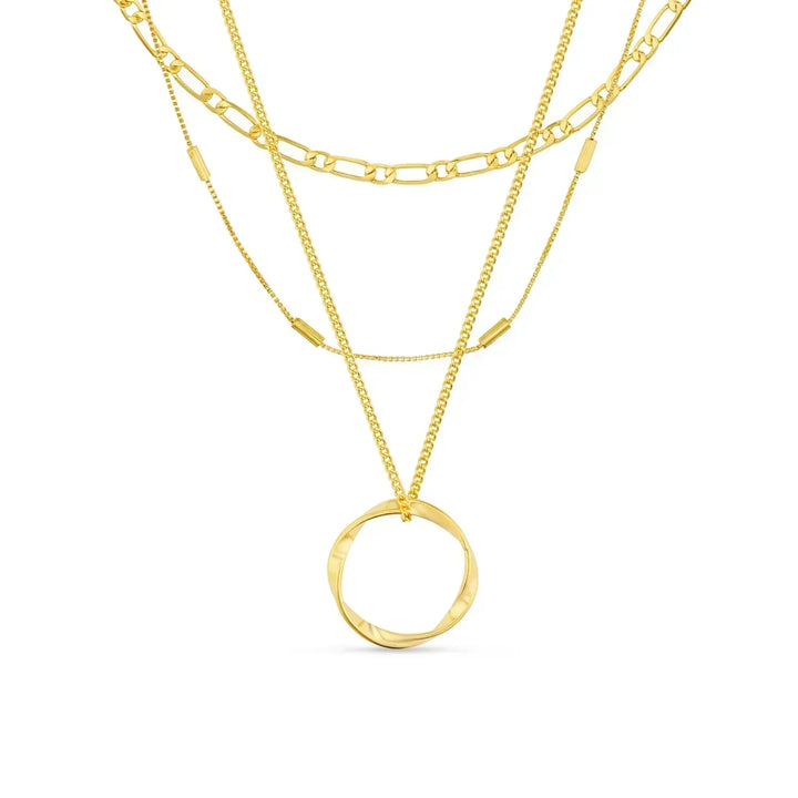 Collier circulaire ouvert à trois rangées dorées