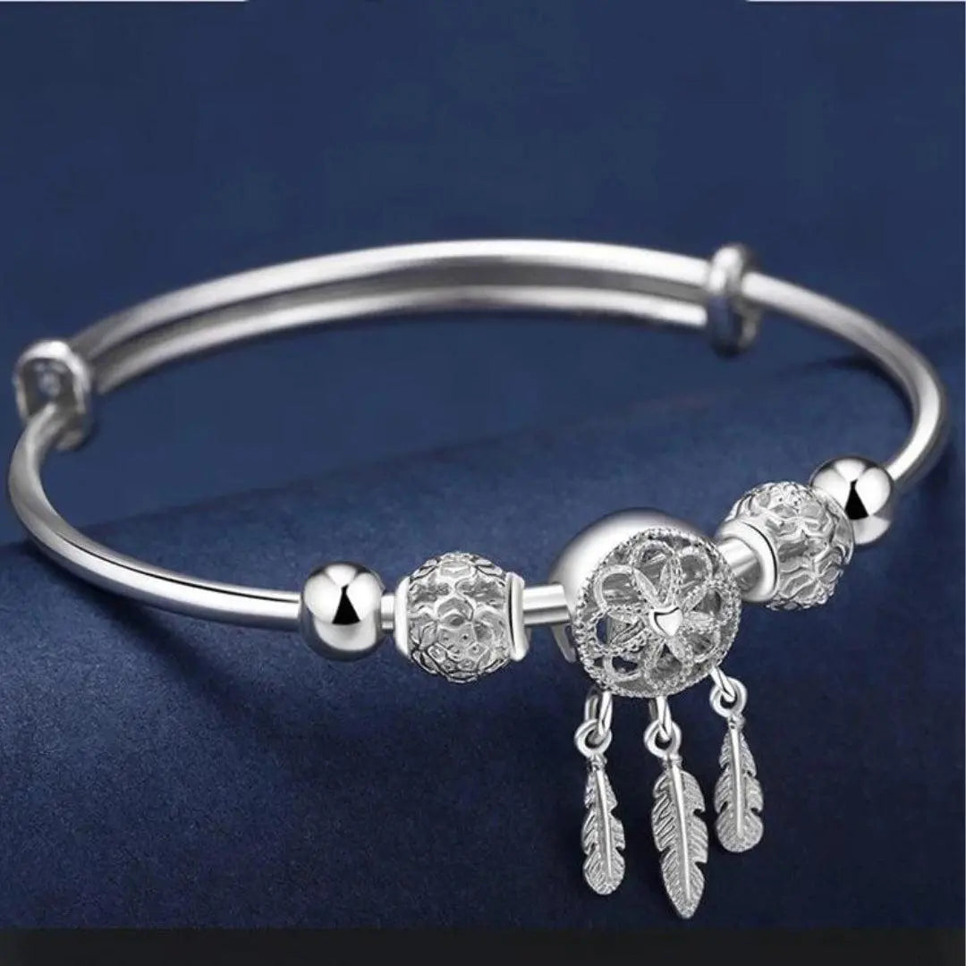 Bracelet Rigide en Argent avec Motif Attrape-Rêves