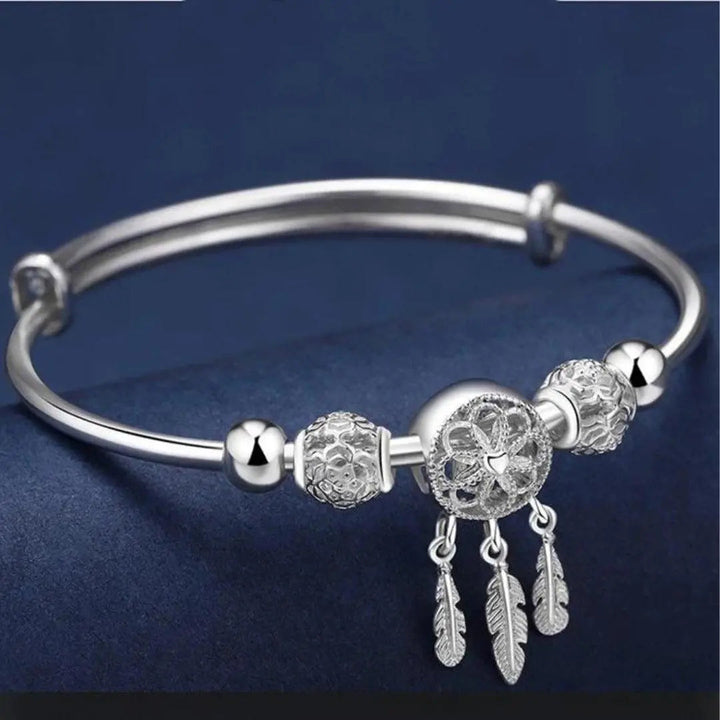 Bracelet Rigide en Argent avec Motif Attrape-Rêves