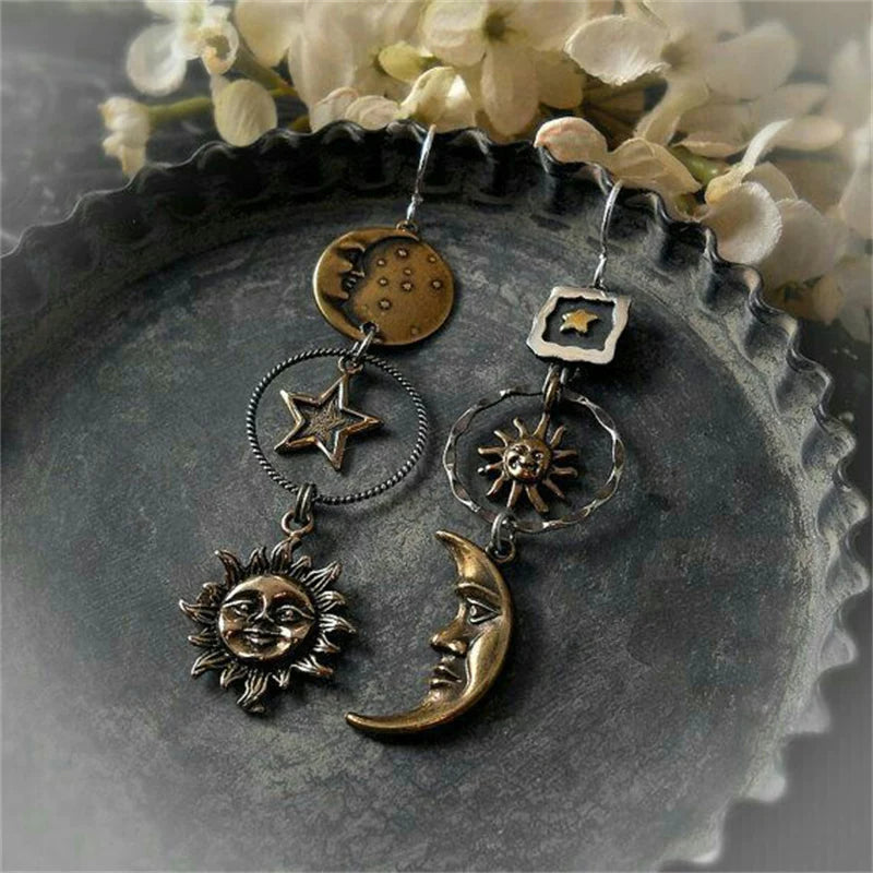 Boucles d'oreilles pendantes Soleil et Lune