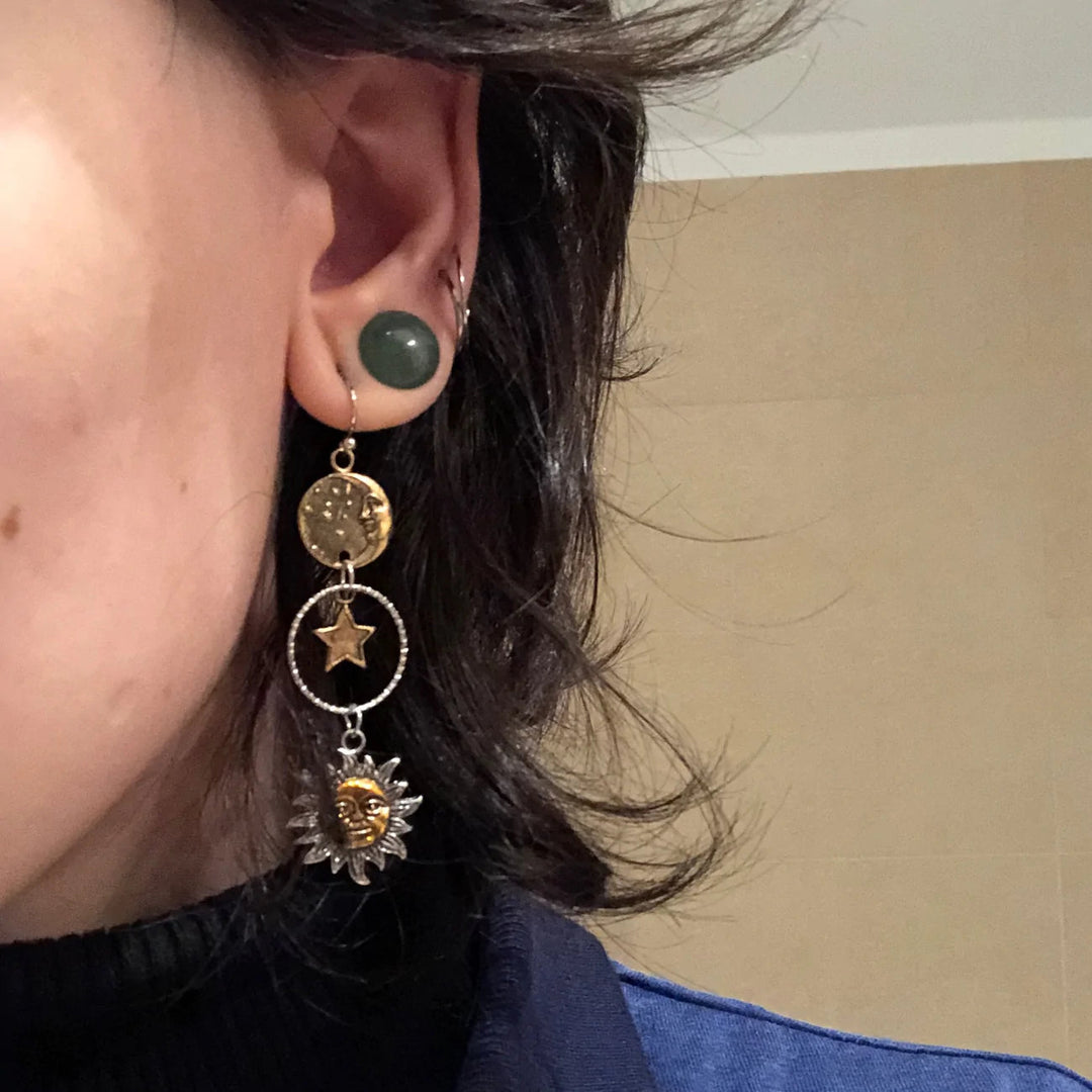 Pendantes d'oreilles en forme de soleil et lune