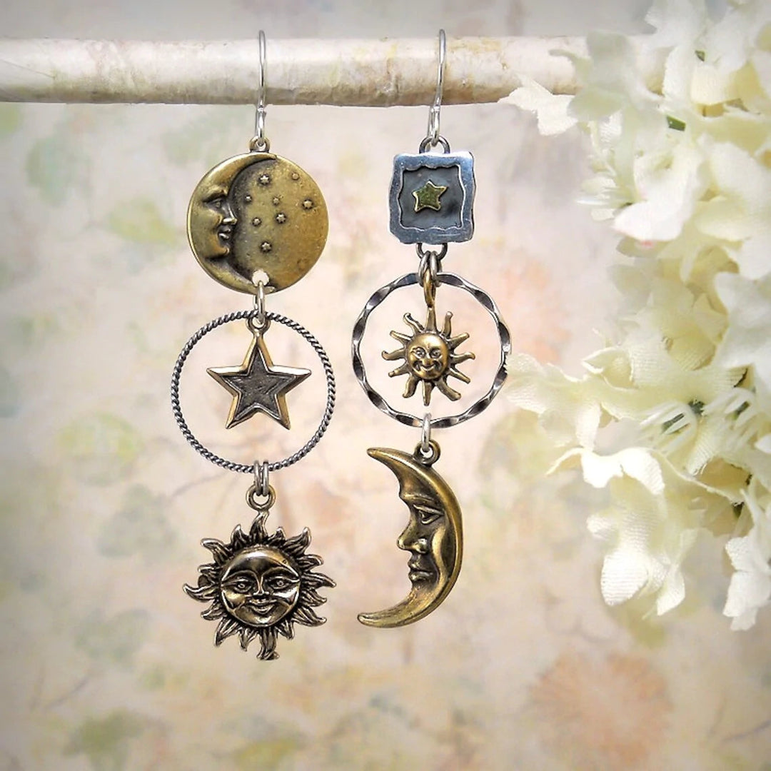 Pendantes d'oreilles en forme de soleil et lune