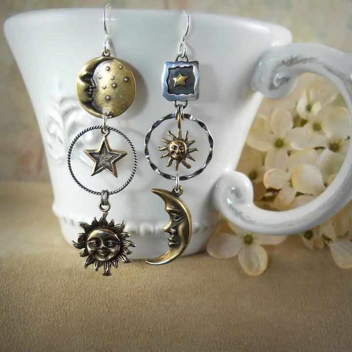 Boucles d'oreilles pendantes Soleil et Lune