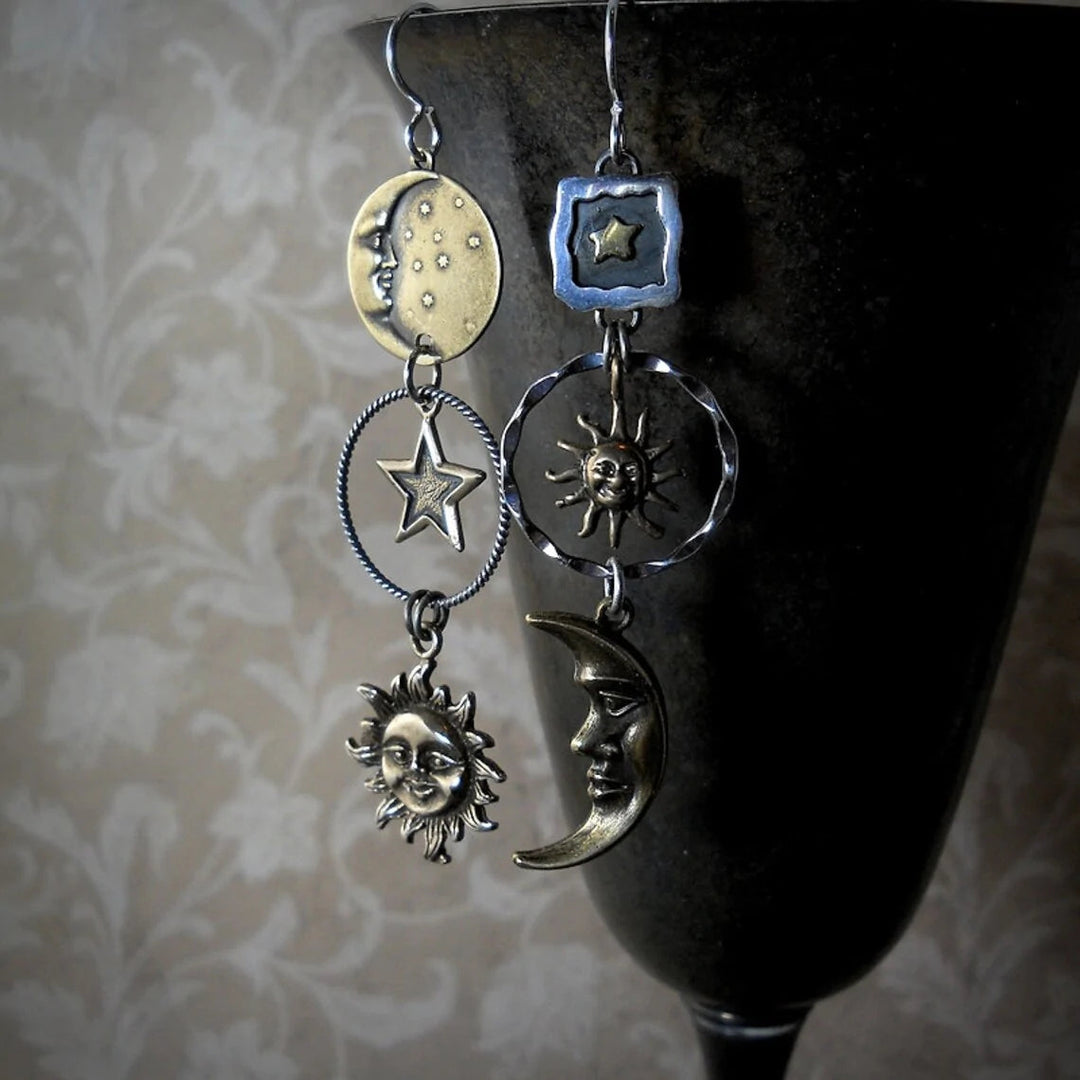 Pendantes d'oreilles en forme de soleil et lune