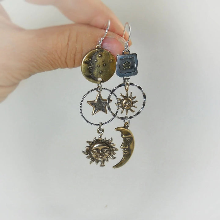 Boucles d'oreilles pendantes Soleil et Lune