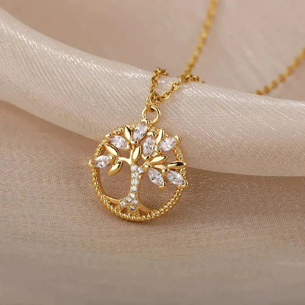 Collier en Or Arbre de Vie orné de Zircons