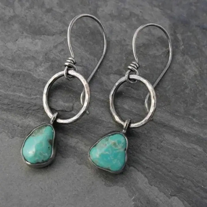 Boucles d'Oreilles Vintage en Argent ornées de Pierre Turquoise