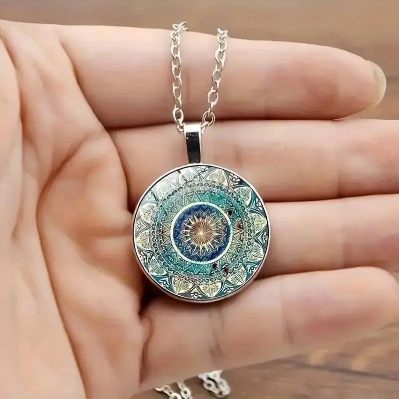 Élégant Collier Rond Mandala Bleu