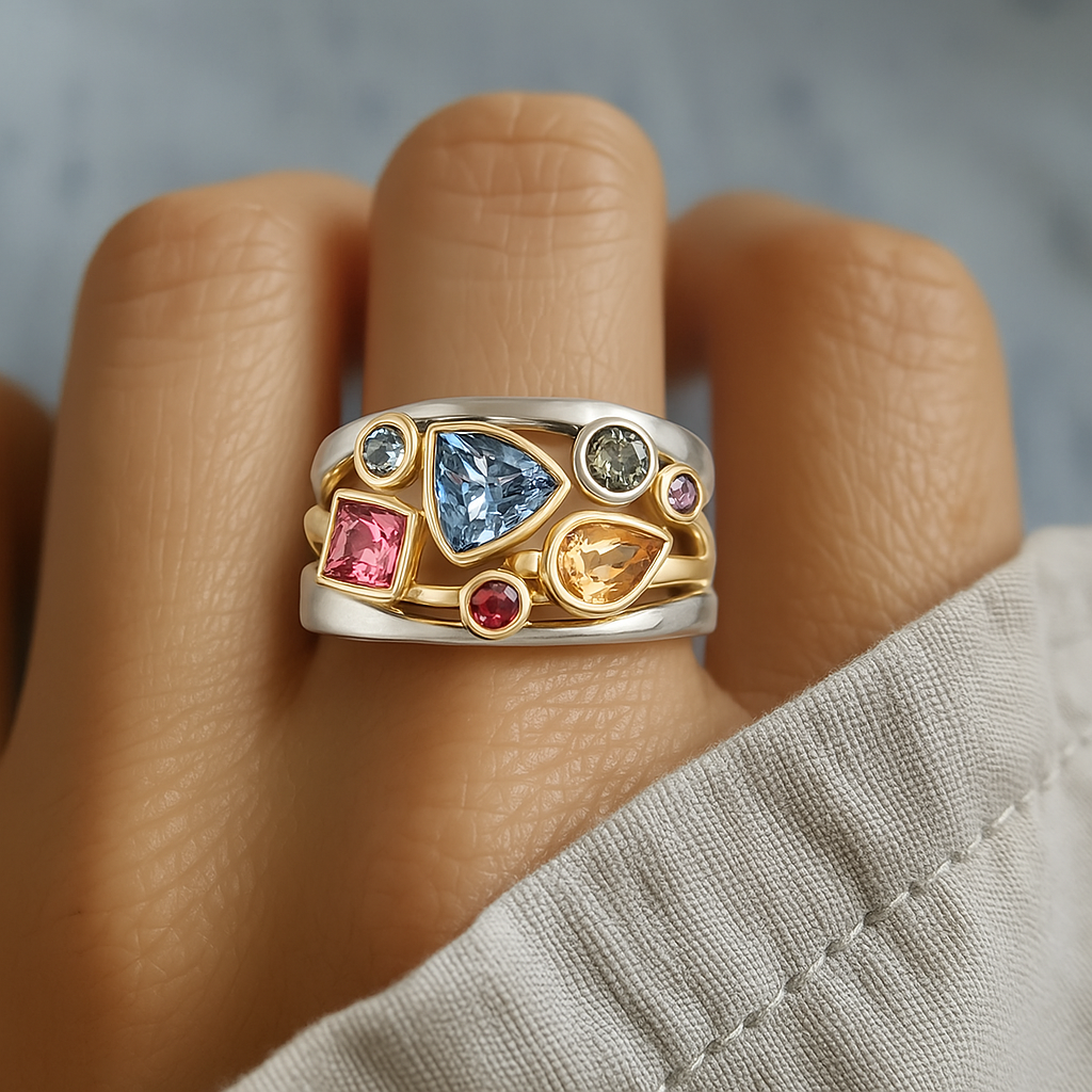 Bague rétro en zircon coloré