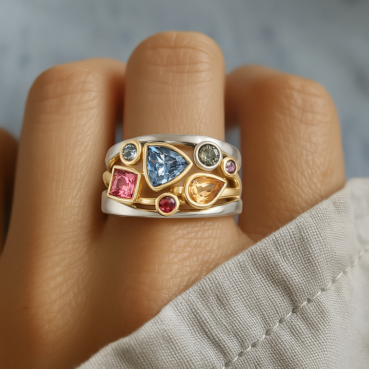Bague rétro en zircon coloré