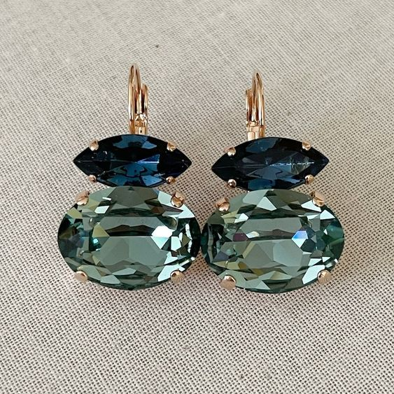 Boucles d'oreilles rétro en verre vert et bleu