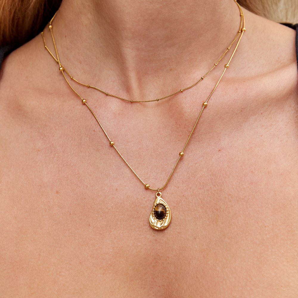 Collier Raffiné en Or avec Pierre Oeil de Tigre